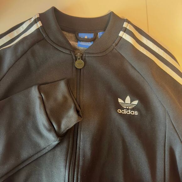 Adidas Original 3 Stripe Track Jacket Size Kids XL Black White Sporty Athletic - Picture 5 of 13